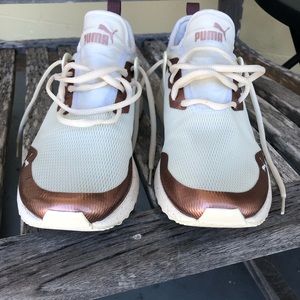 PUMA rose gold and cream sneakers, soft foam insoles, pacer next cage, women's